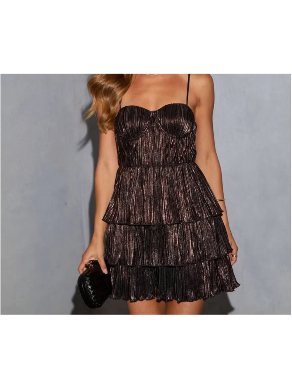 VICI Winter Wishes Tiered Metallic Plisse Mini Dress Small Part Dress Fall Piece